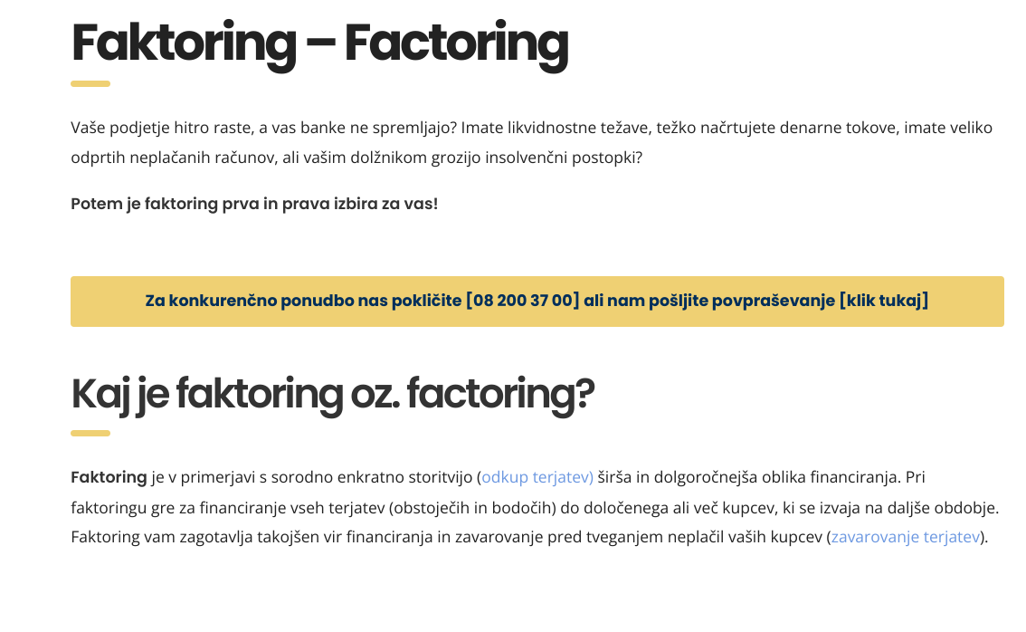 optimiziranje spletnih strani - factoring